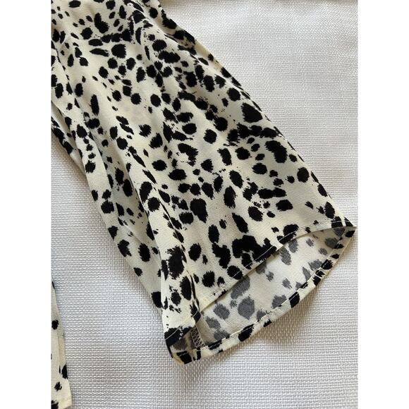 Karen Kane Women’s Long Sleeve Lace Up Cheetah Print Blouse Black Ivory XL - Picture 5 of 10